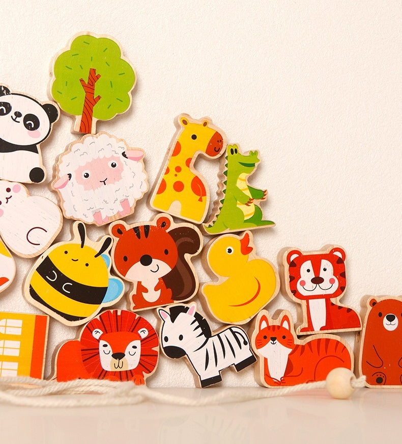 Wooden Animal Balance & Threading Beads Set