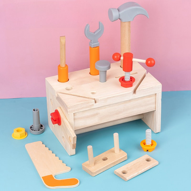 The Little Fixer’s 2-in-1 Wooden Workbench & Tool Basket