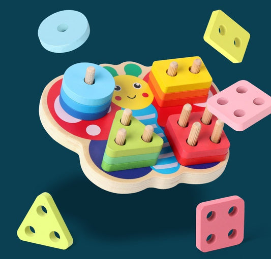 Wooden Butterfly Shape Stacking Puzzle Toy