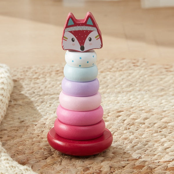Wooden Animal Rainbow Stacking Tower & Wobble Toy