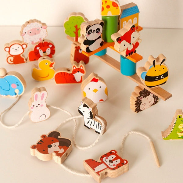 Wooden Animal Balance & Threading Beads Set