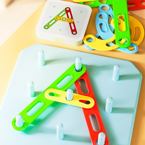 Pegboard Shape Building Blocks with Activity Cards