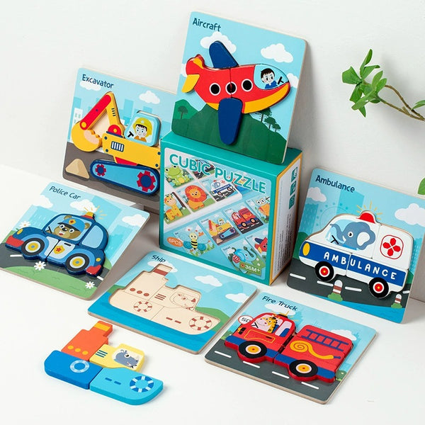 Wooden 3D Puzzle Set for Toddlers - Animal & Vehicle Set