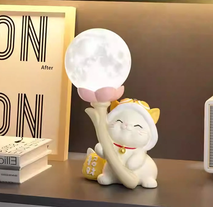 Lucky Cat Moon Night Light and Ornament