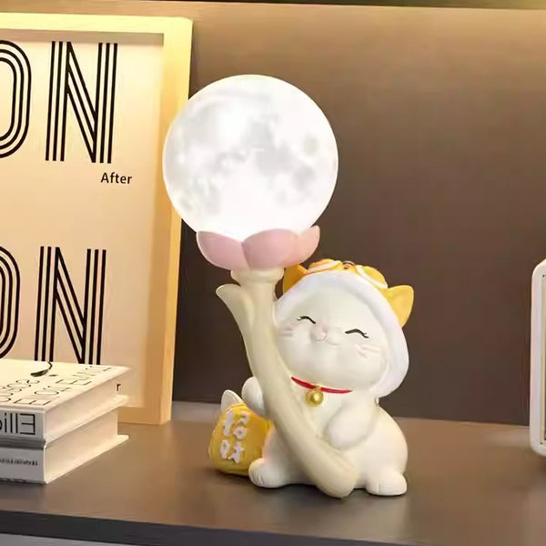 Lucky Cat Moon Night Light and Ornament