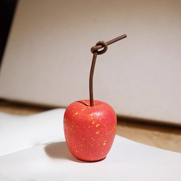 Hand-Carved Wooden Red Apple Figurine FantastiKurios