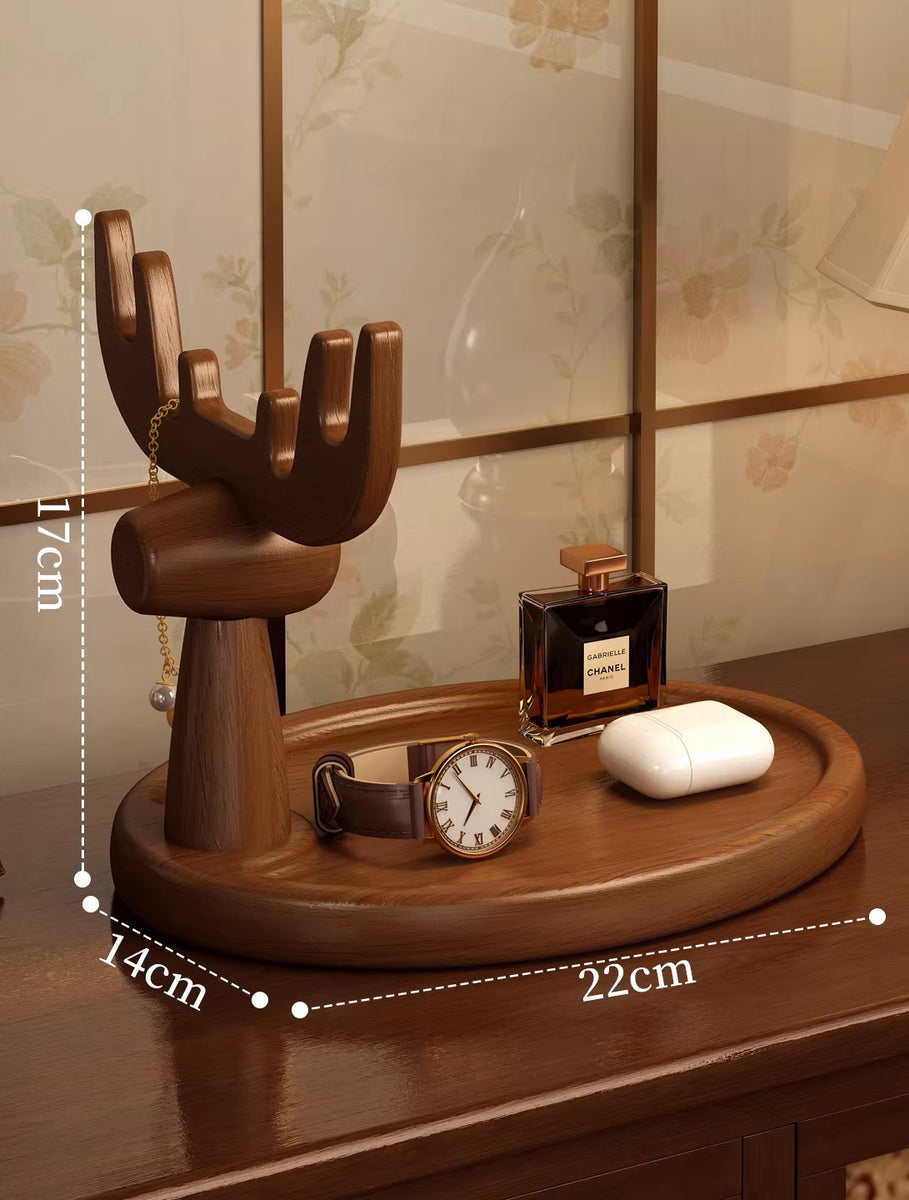 Wooden Catchall Tray with Animal Figurine