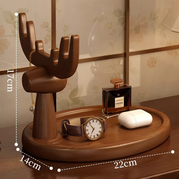 Wooden Catchall Tray with Animal Figurine