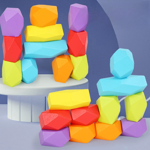 Wooden Rainbow Stacking Stones - Balancing Blocks for Creative Play