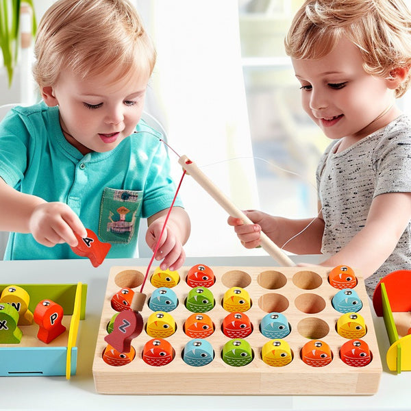 Wooden Magnetic Alphabet Fishing Game – 28 Piece Color Sorting Toy