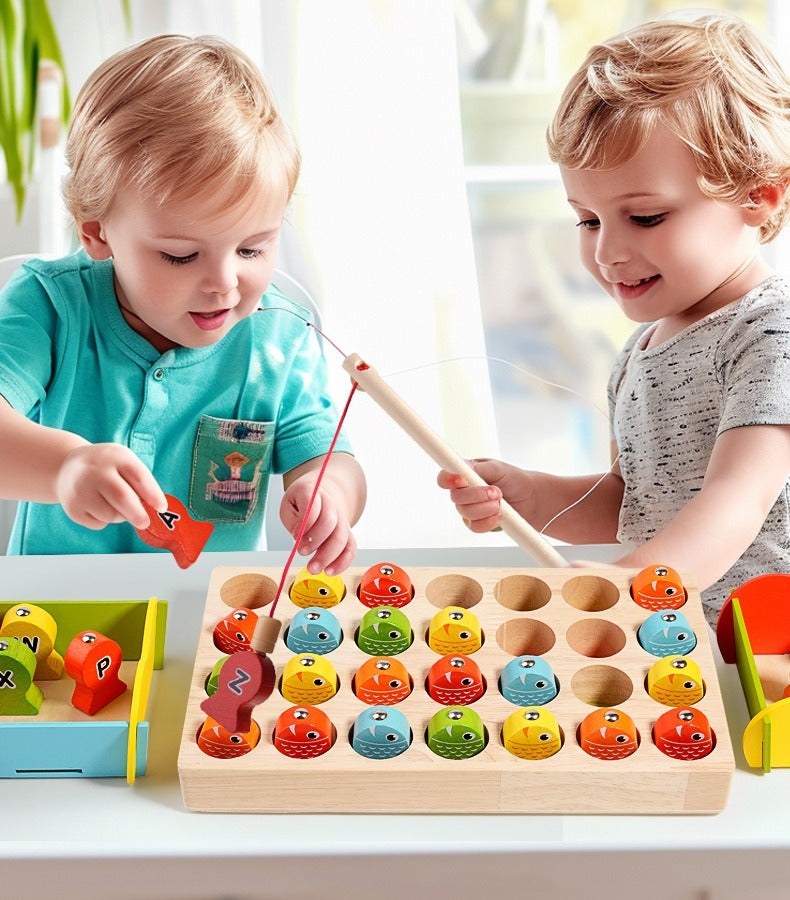 Wooden Magnetic Alphabet Fishing Game – 28 Piece Color Sorting Toy
