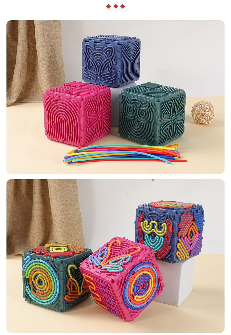 3D Sensory Puzzle Cube with Silicone Strings