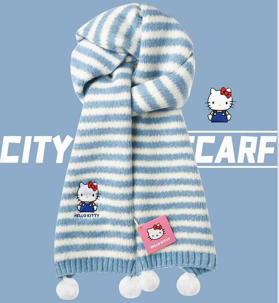 Striped Hello Kitty Pom-Pom Knit Scarf – Fantastikurios