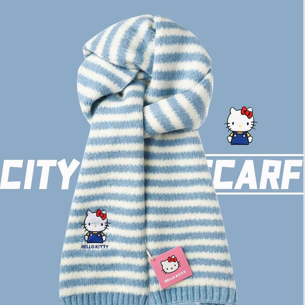 Striped Hello Kitty Pom-Pom Scarf