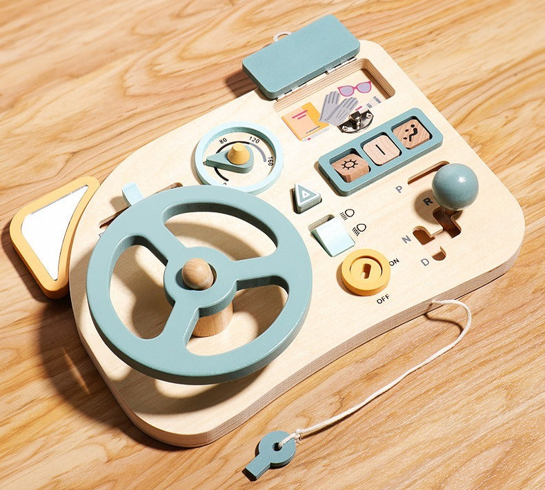 Wooden Montessori Steering Wheel Dashboard Busy Board