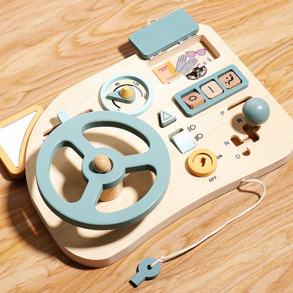 Wooden Montessori Steering Wheel Dashboard Busy Board