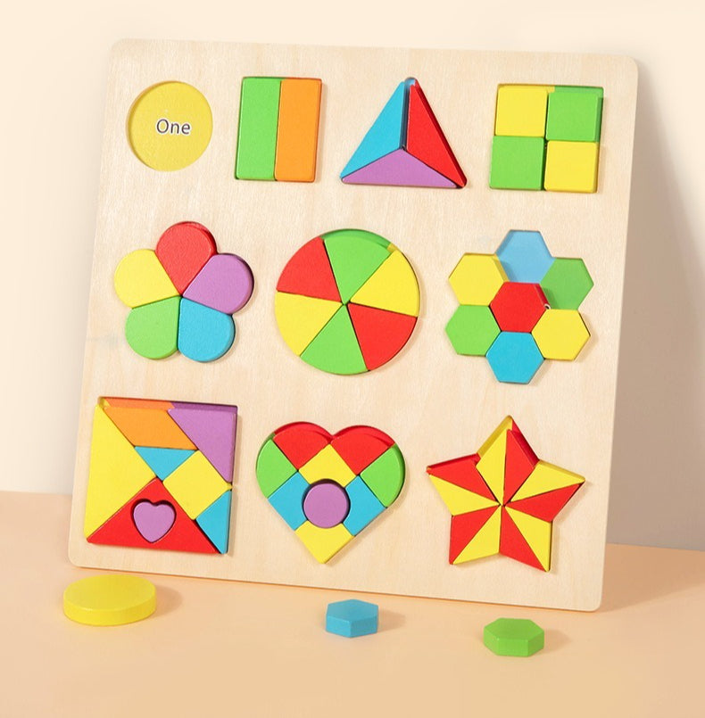 Wooden Geometric Shapes Matching Puzzle Board
