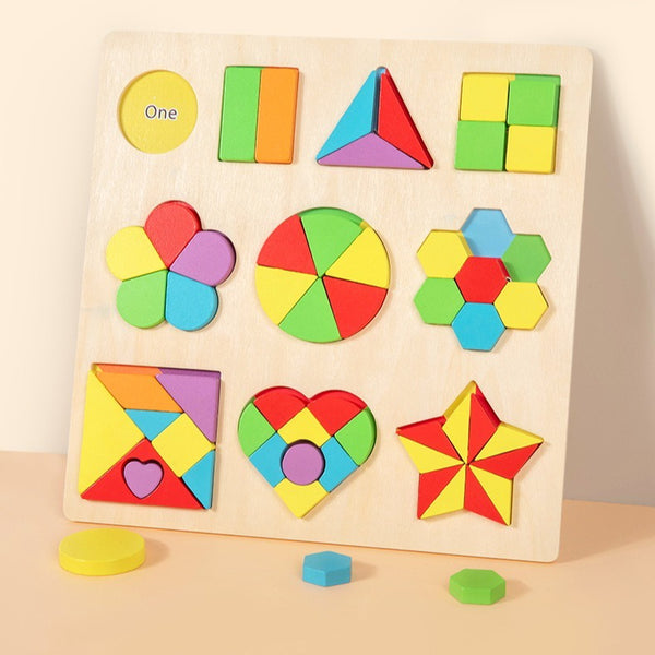 Wooden Geometric Shapes Matching Puzzle Board