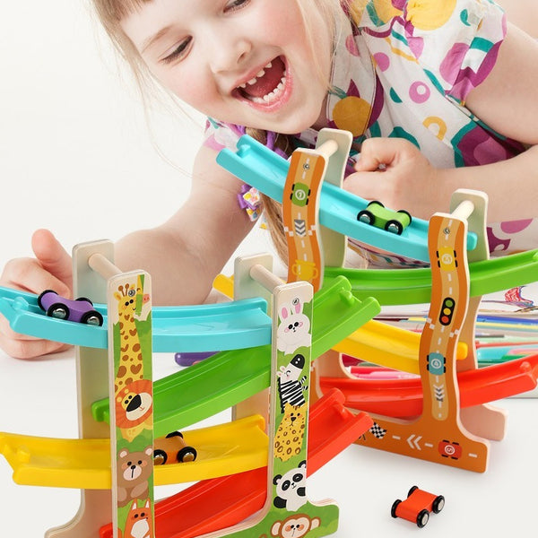Wooden Car Ramp Racer Zig-Zag Track Toy