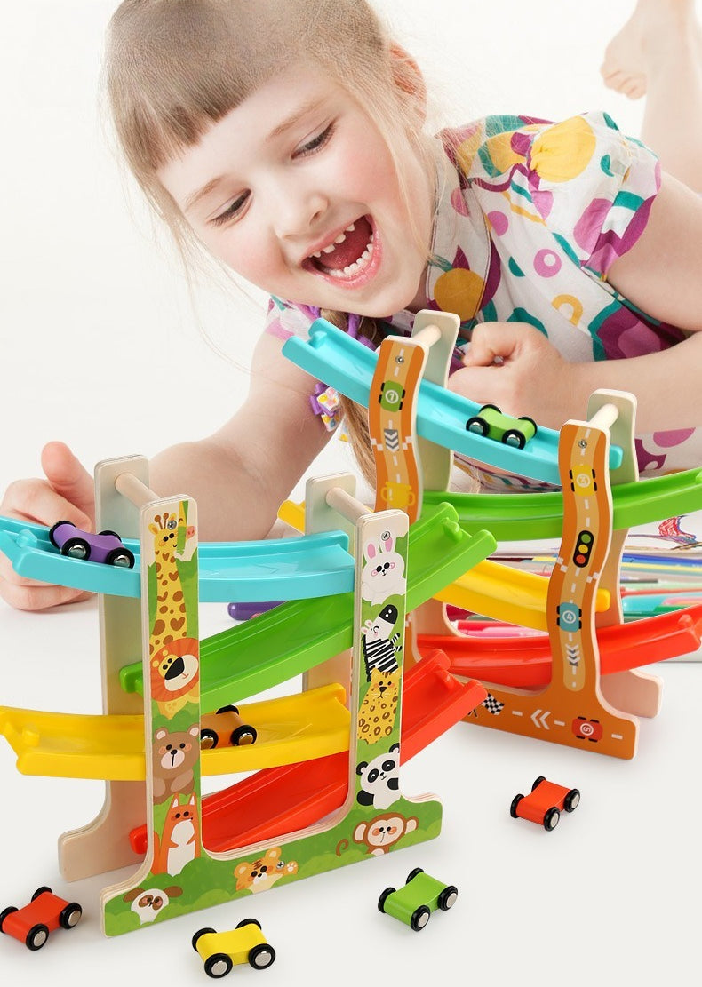 Wooden Car Ramp Racer Zig-Zag Track Toy