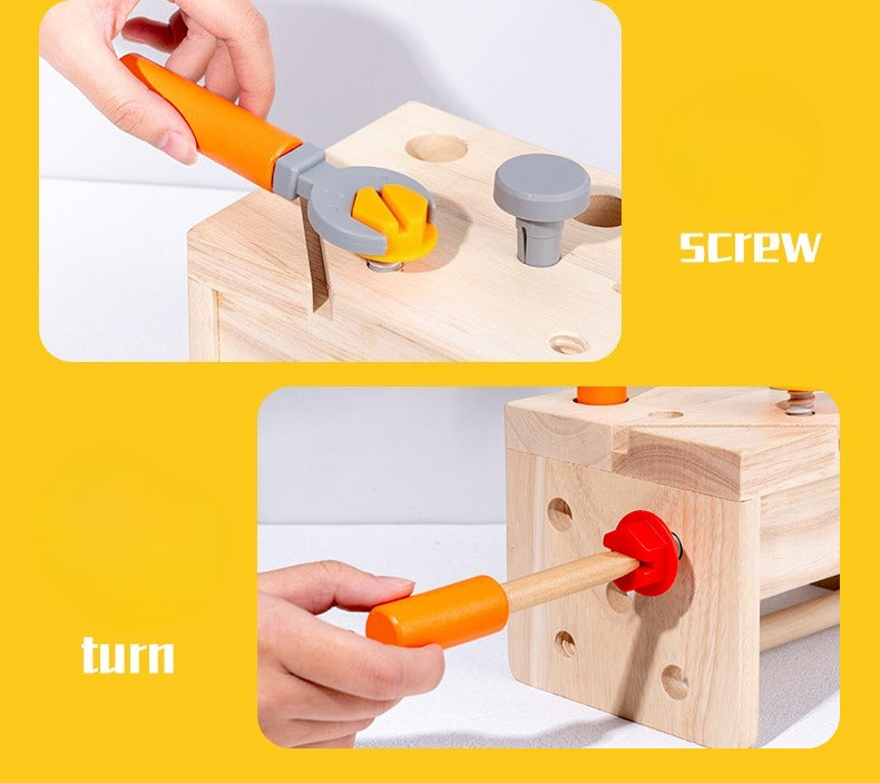 The Little Fixer’s 2-in-1 Wooden Workbench & Tool Basket