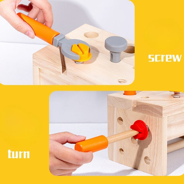 The Little Fixer’s 2-in-1 Wooden Workbench & Tool Basket