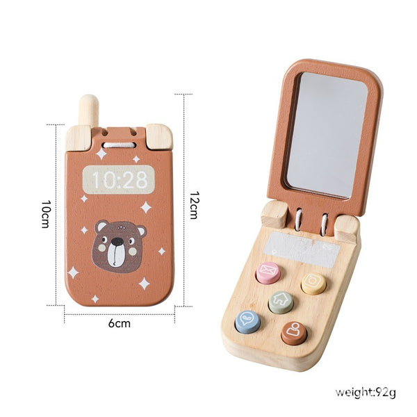 Bear Wooden Flip Phone Toy with Press Buttons