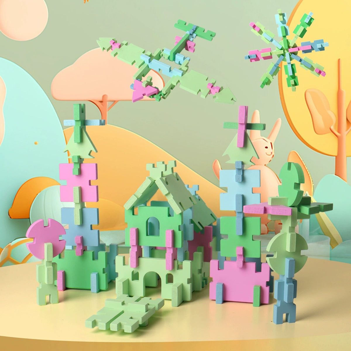 74-Piece Large Wooden Interlocking Building Blocks