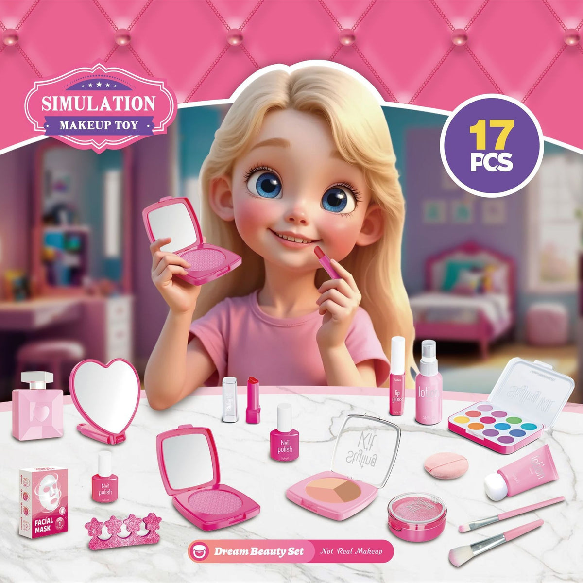 Kids' Pretend Makeup Styling Kit with Storage Box