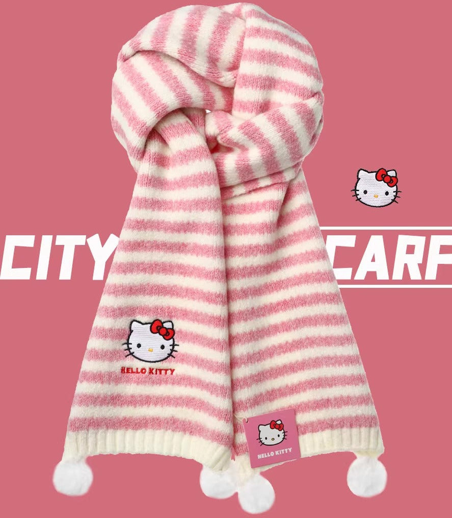 Striped Hello Kitty Pom-Pom Knit Scarf – Fantastikurios