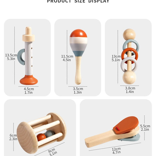 5-Piece Wooden Musical Instrument Set