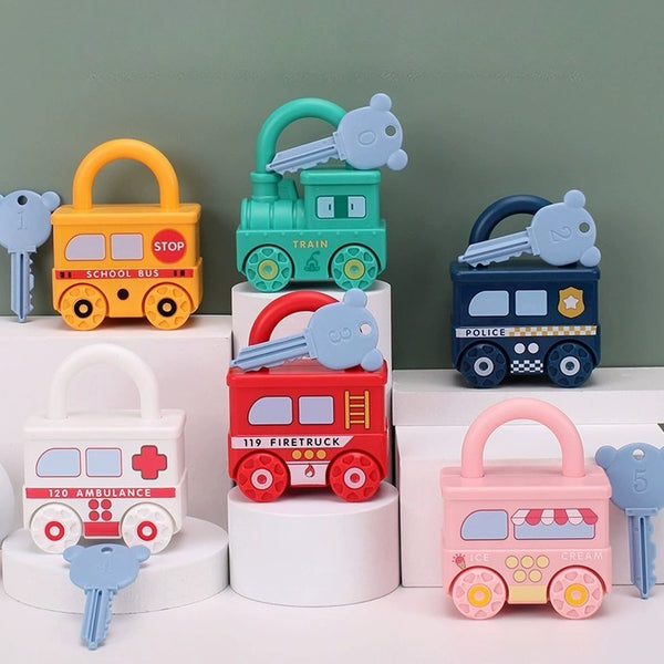 Unlocking Vehicle Train Toy Set with Matching Number Keys