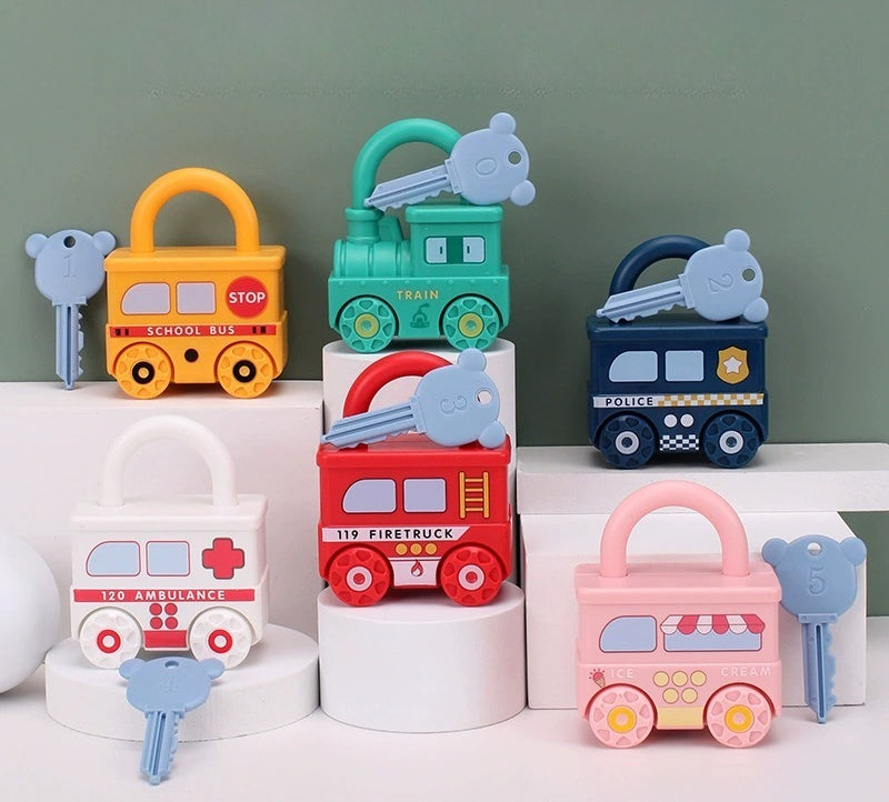 Unlocking Vehicle Train Toy Set with Matching Number Keys