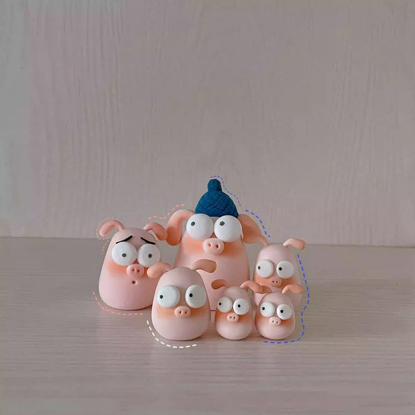 Miniature Pig Resin Clay Ornament Set