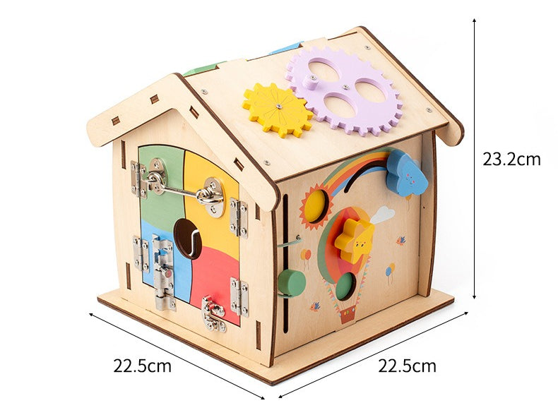 Wooden Montessori Discovery Busy House – 14-in-1 Skill Station