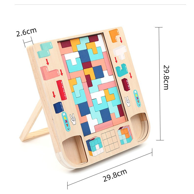 Wooden Tetris Puzzle Board & 3D Building Block Set