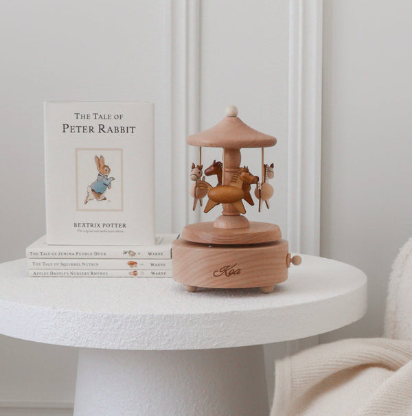 Personalised Wooden Musical Carousel – Custom Name Horses Music Box