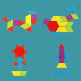 Geometric shape puzzle on a teal background
