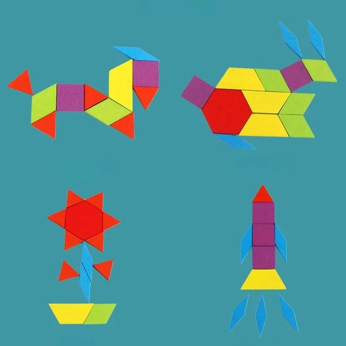 Geometric shape puzzle on a teal background