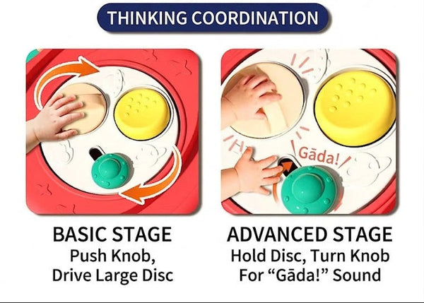 Educational toy with different stages of finger coordination and control.