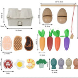 Set of wooden kitchen utensils with measurements on a white background