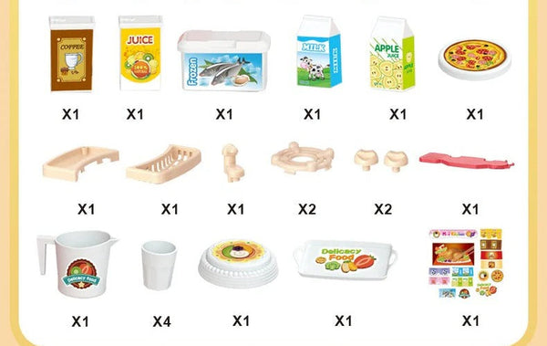 size details of 47 piece mini kitchen tabletop playset