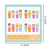 Colorful wooden ice cream toy set with measurements on a white background