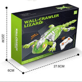 Wall-crawling lizard toy with dimensions and packaging displayed