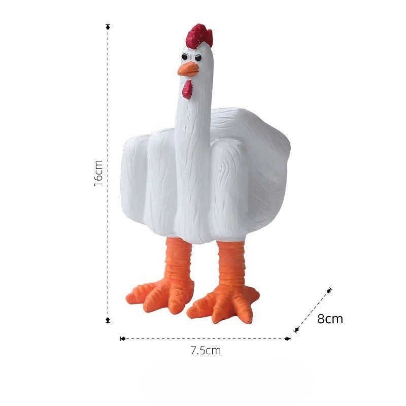 Size chart and detail close-ups of a funny white resin duck desk figurine.